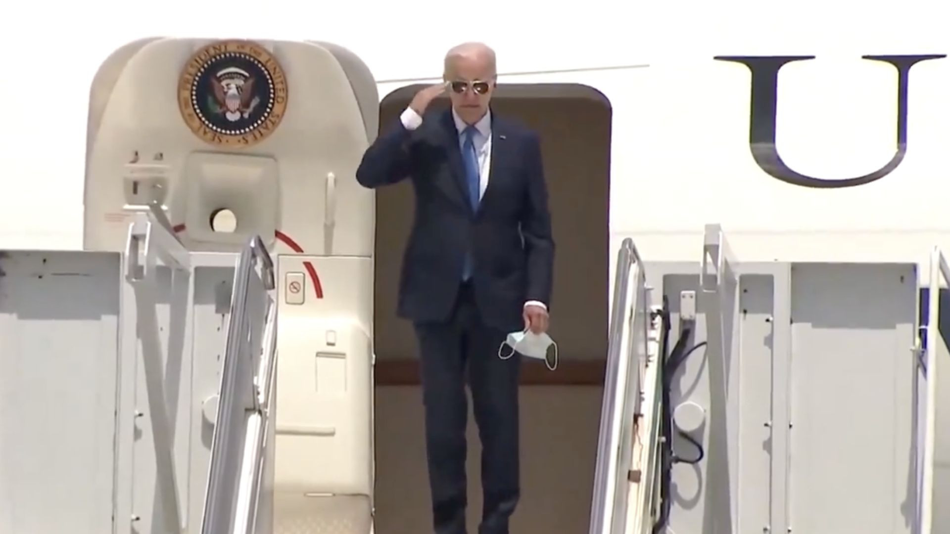 Biden Finally Appears! Can barely walk, Attempts Stiff Salute to News Media